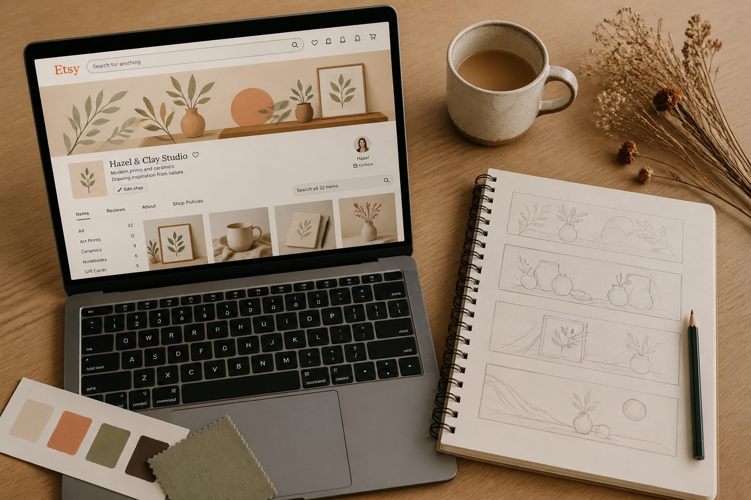 3,360 x 840 pixels for the standard banner, 1,200 x 300 for the mini. Plus safe zones, mobile cropping rules, and design tips that survive Etsy's display variations.