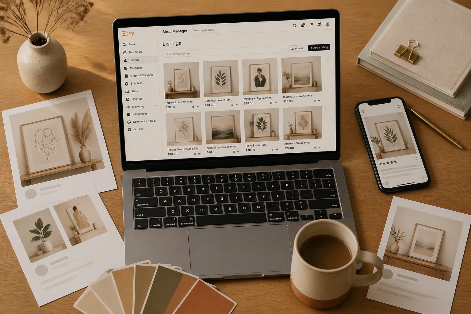 Every Etsy image dimension you need — listing photos, thumbnails, shop banner, mini banner, shop icon, and digital download files. Updated for 2026.