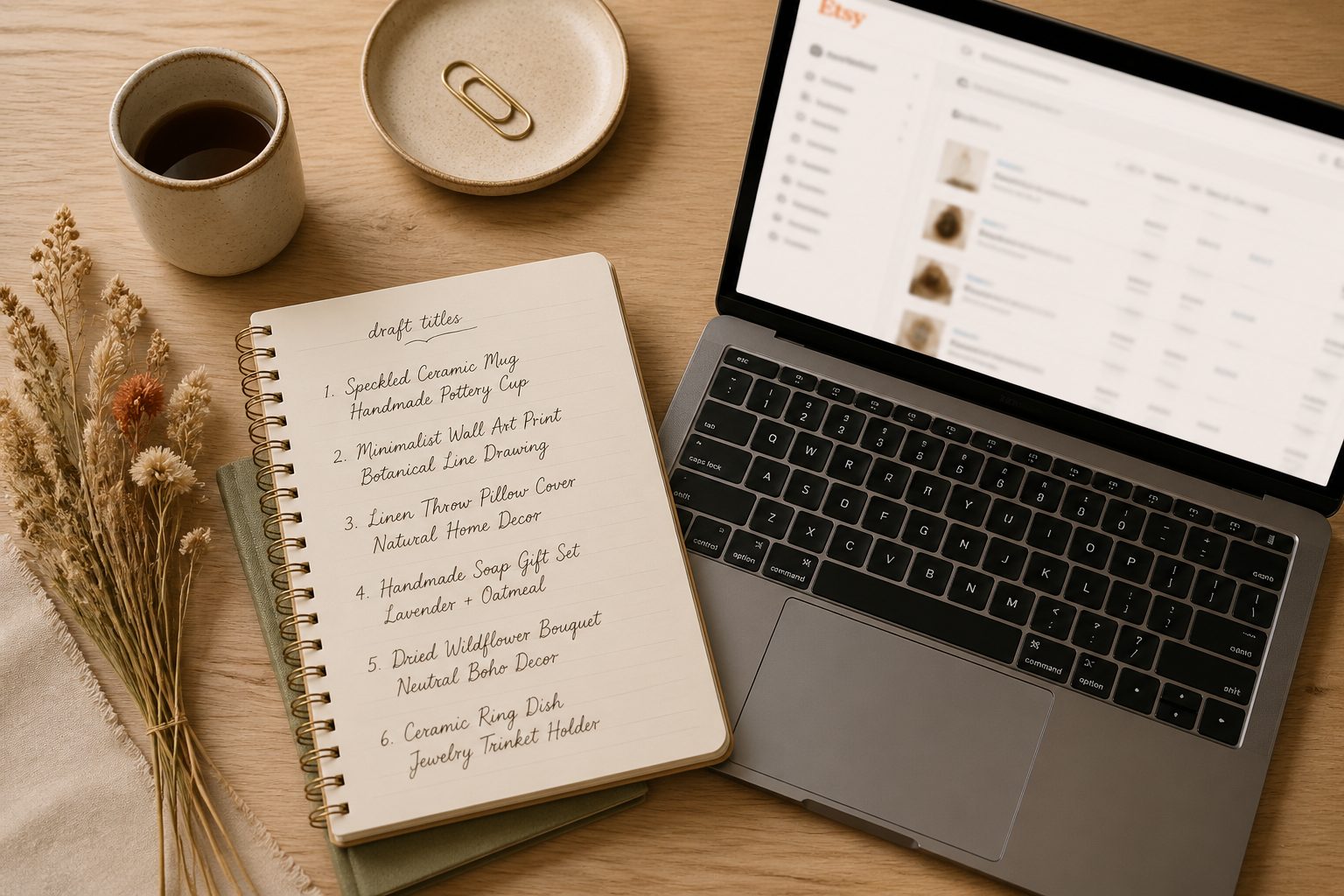 The 5-component anatomy of a high-ranking Etsy title, the 140-character cap to manage, and the rookie mistakes that bury listings on page 4 of search.