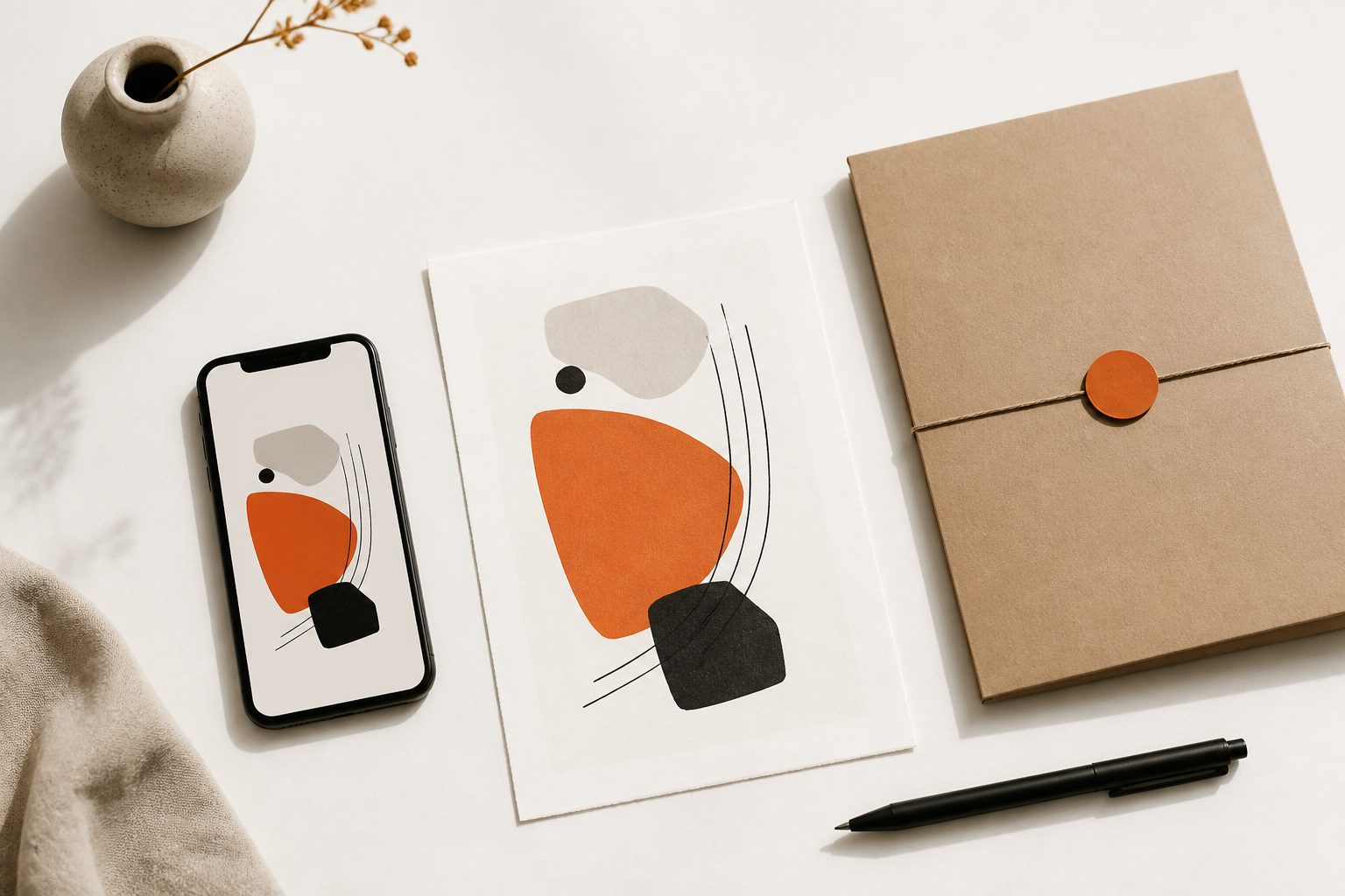 Upload one design. Ratio Ready returns lifestyle mockups for your product images, print-ready files at 300 DPI for the download, a 15-second video, and a customer PDF — ready for a Payhip product in minutes.