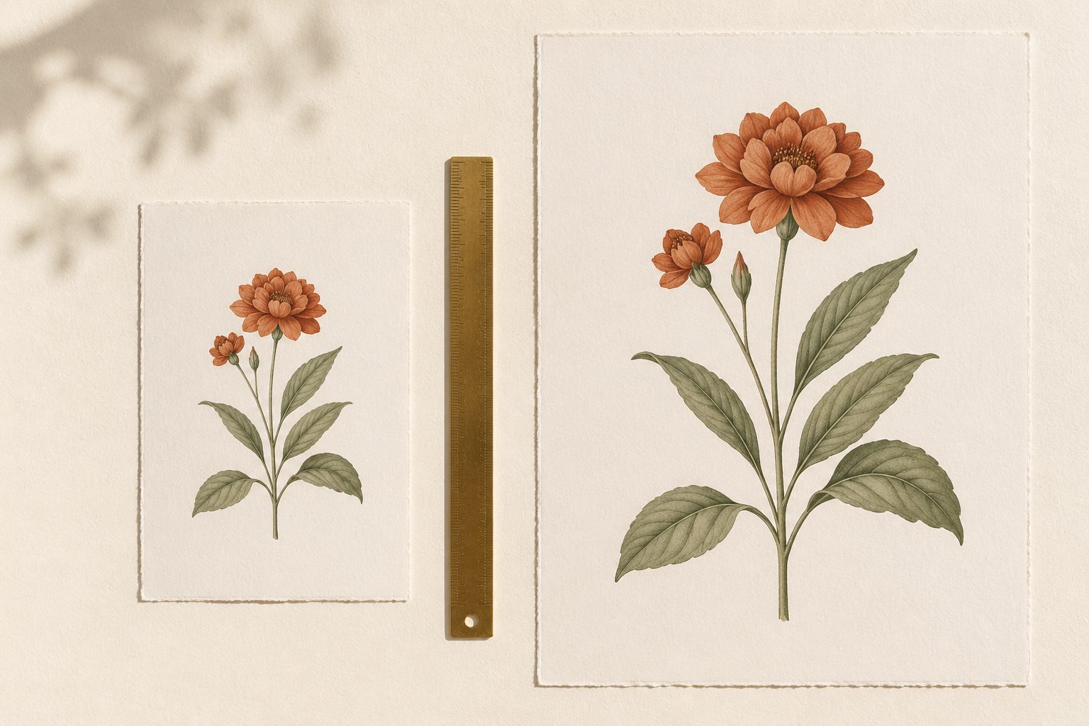 Side-by-side comparison: a low-resolution image and the same image upscaled — sharp detail, no smearing, on a warm ivory background