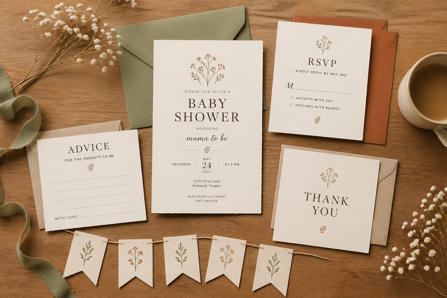 5x7 invitations + Letter games + A4 banners — all print-ready in one upload. Suite-consistent mockups, 300 DPI with bleed, ZIP-organised by piece type.