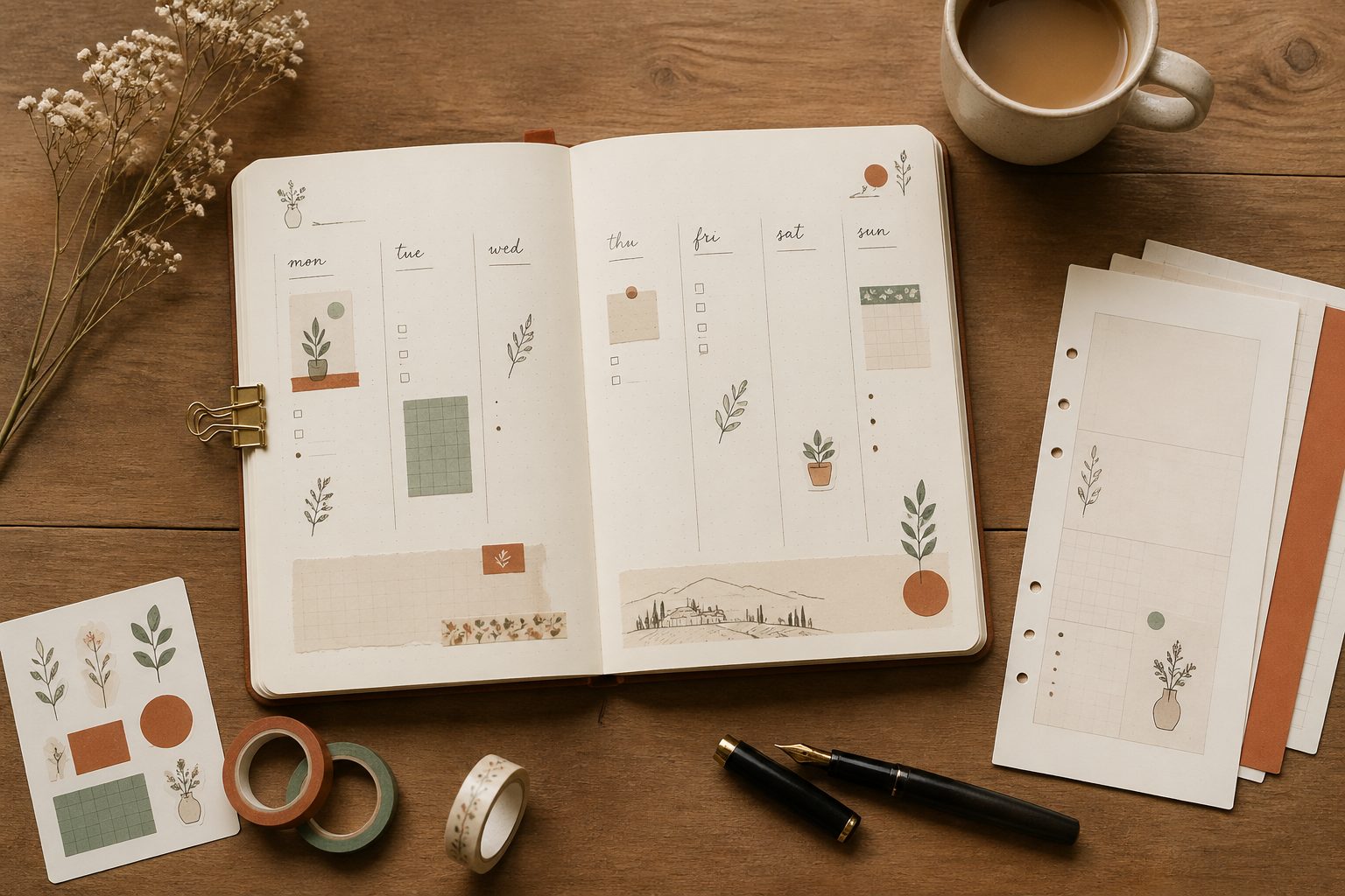 Letter + A4 + A5 inserts at 300 DPI, sticker sheets, multi-page bundles. One upload, the whole planner pack ready to ship — no Photoshop dance per page.